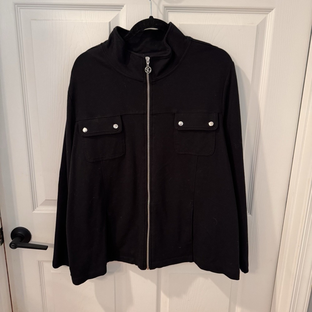 Susan‎ Graver Women's Jacket Size XL  Solid Black Zipper Long Sleeve Pockets